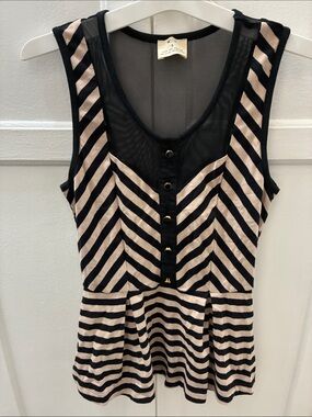 Anthropologie PINS AND NEEDLES Striped Sleeveless Peplum Top in Black and Nude